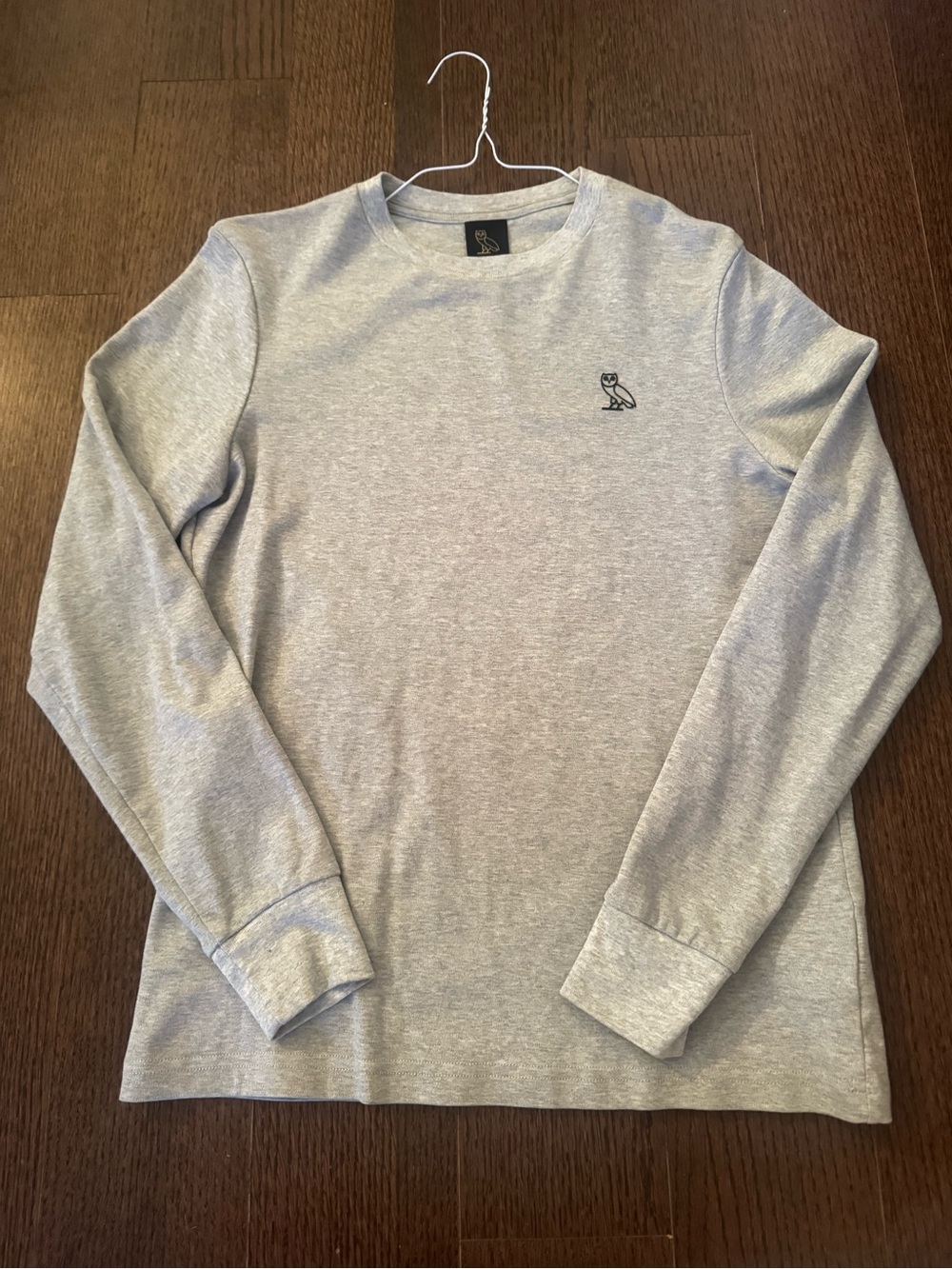 Light Gray Long-Sleeve Crewneck Shirt with OVO Logo